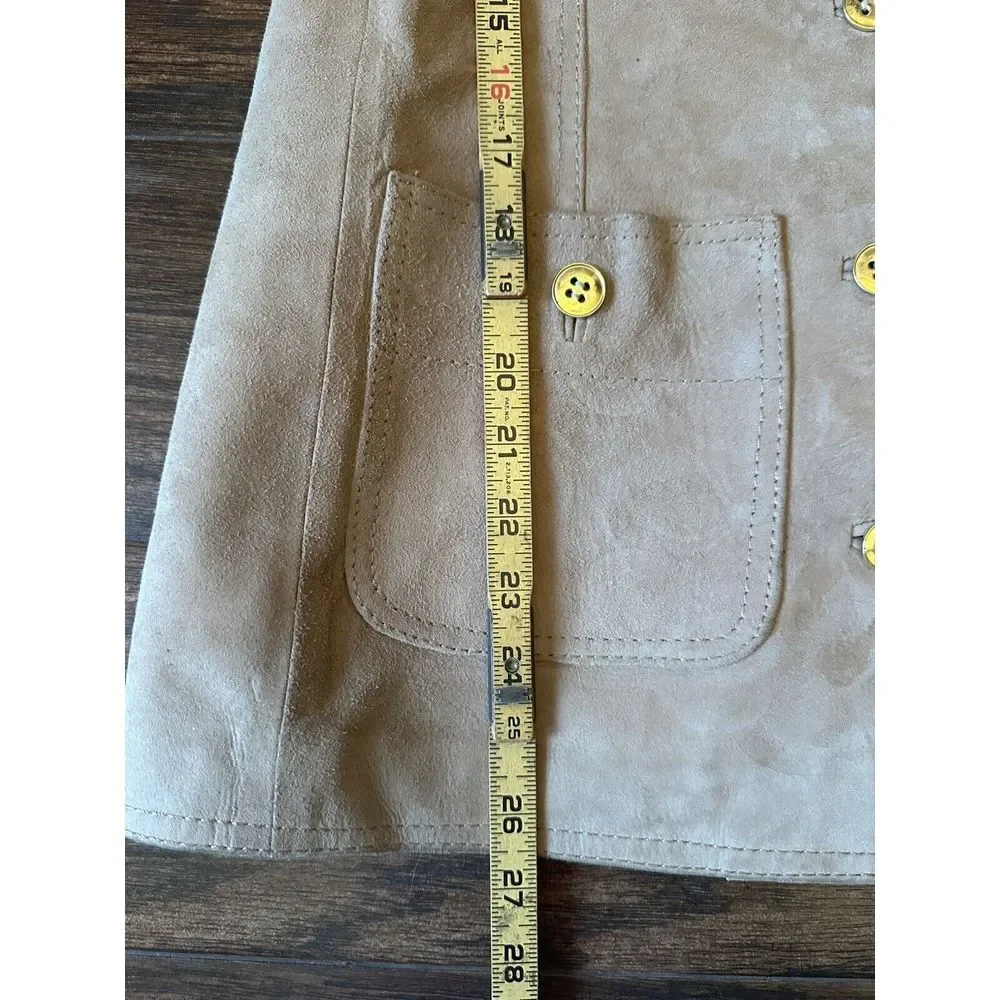 Vtg World Knits Suede Leather Jacket Sz Medium Tan Beige Brown Coat NICE QUALITY